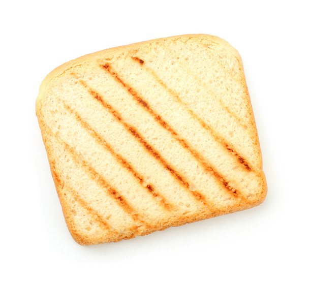 Lezzetli kızarmış ekmek beyaz arka planda, üstten görünüm - Fotoğraf, Görsel