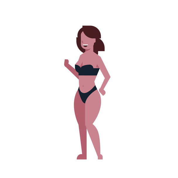 bikini woman dancing black swimsuit on white background body shape concept flat style - Вектор, зображення