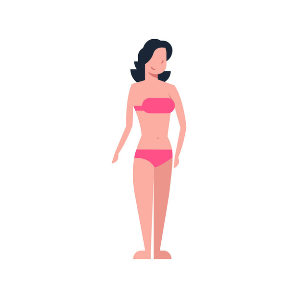 bikini woman standing yellow swimsuit on white background body shape concept flat style - Vector, afbeelding