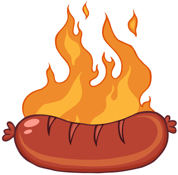 Grilled Sausage With Flames - Photo, Image