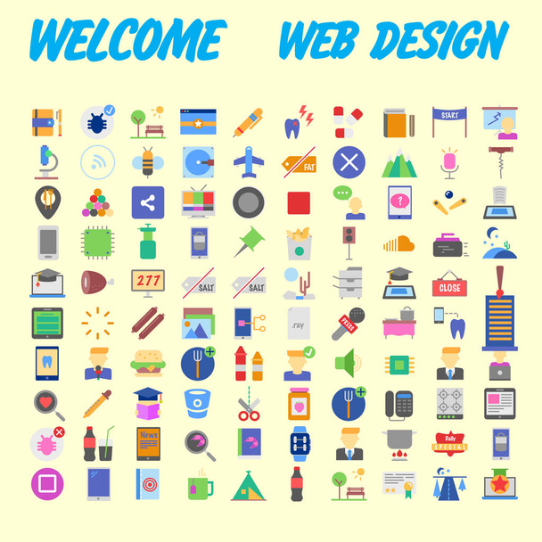 Oranje achtergrond 100 universele Icon Set voor web en mobiel. Vectorillustratie - Vector, afbeelding