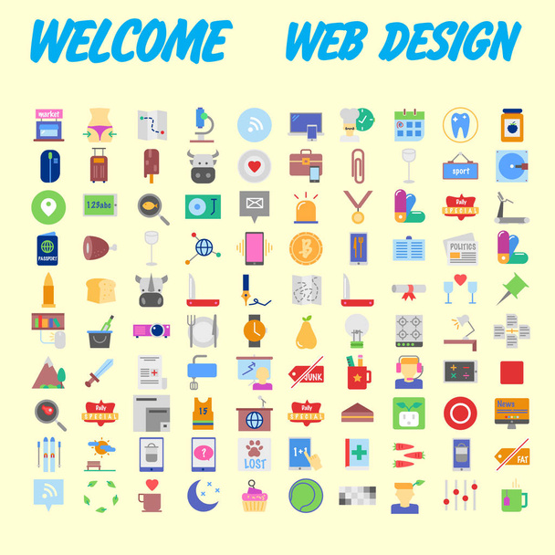 Оранжевый фон 100 универсальный набор иконок для веб и мобильных устройств. Векторная иллюстрация
 - Вектор,изображение