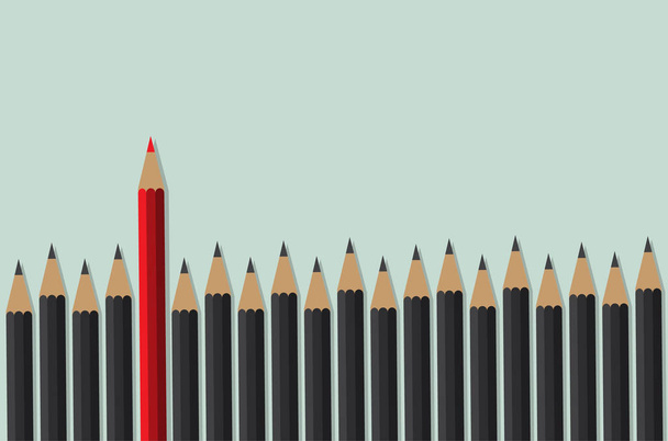 червоний олівець, що стоїть перед чорним натовпом, керівництво, ініціатива, думати по-іншому, бізнес-концепція
 - Вектор, зображення