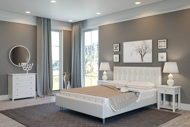 Luxury bedroom in white gray - Fotoğraf, Görsel