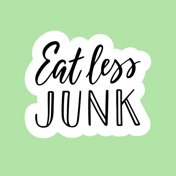 Eat less junk! Healthy lifestyle sticker label.  - Vektori, kuva