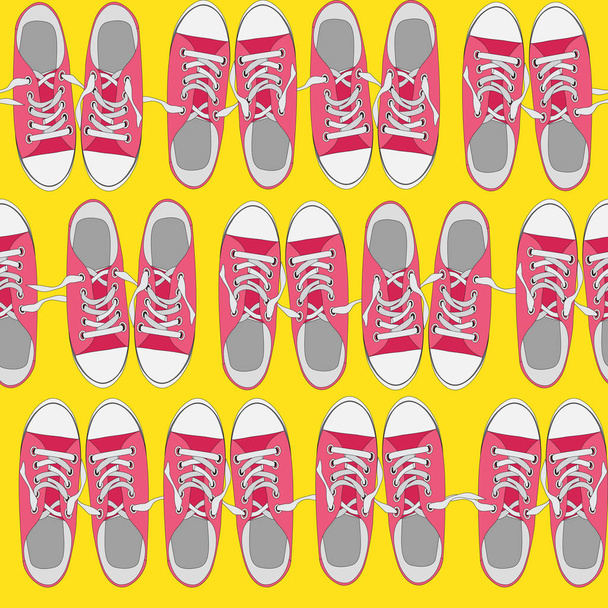 Naadloze patroon met schoenen op kleur achtergrond vectorillustratie - Vector, afbeelding