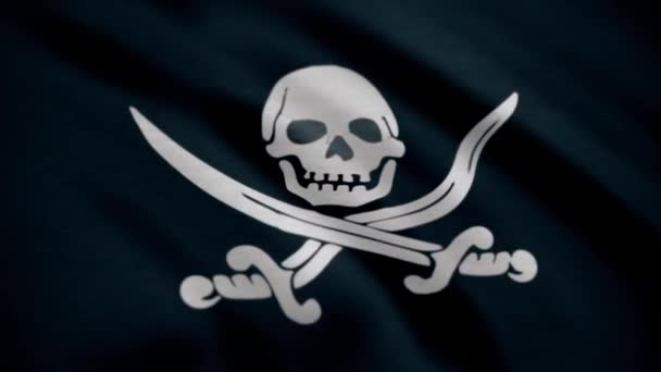 Jolly Roger é o nome tradicional inglês para bandeiras hasteadas para identificar navios piratas prestes a atacar. Animação da bandeira pirata com ossos acenando loop sem costura. Crânio e ossos cruzados símbolo na bandeira preta
 - Filmagem, Vídeo