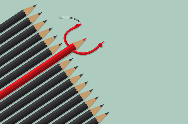 red pencil standing front of black crowd, leadership, initiative, think different, business concept - Vector, Image