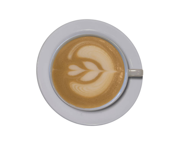 Perfect cappuccino with latte art tulip design isolated on white - Fotografie, Obrázek