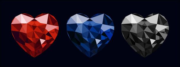 vektorové ilustrace skvost kameny srdce tvar barva modrá červená modrá sada černé - Vektor, obrázek