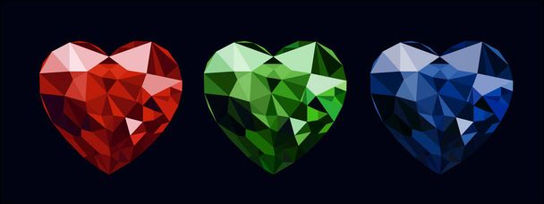 vektorové ilustrace skvost kameny srdce tvar set červené zelené barvy modré - Vektor, obrázek