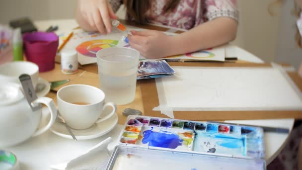 Dos mujeres jóvenes artista pintura en el estudio de casa herramientas creativas
 - Metraje, vídeo