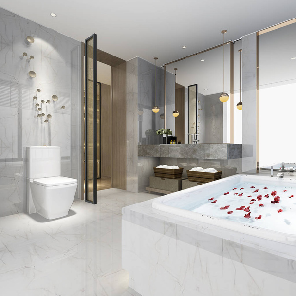 3D rendering πολυτελές μοντέρνο ντιζάιν μπάνιο και τουαλέτα - Φωτογραφία, εικόνα