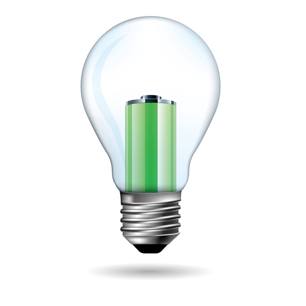 Energy concept design, battery symbol in light bulb. - Vector, Imagen