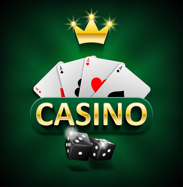 Bannière de marketing de casino avec dés et cartes de poker sur fond vert. Jouer jackpot et jeux de casino design. Illustration vectorielle
 - Vecteur, image