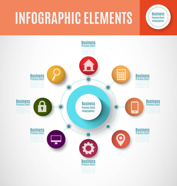 Business process chart infographics with 5 step segments. Circular corporate timeline infographic elements. Company presentation slide template. Modern vector info graphic layout design - Vektor, kép