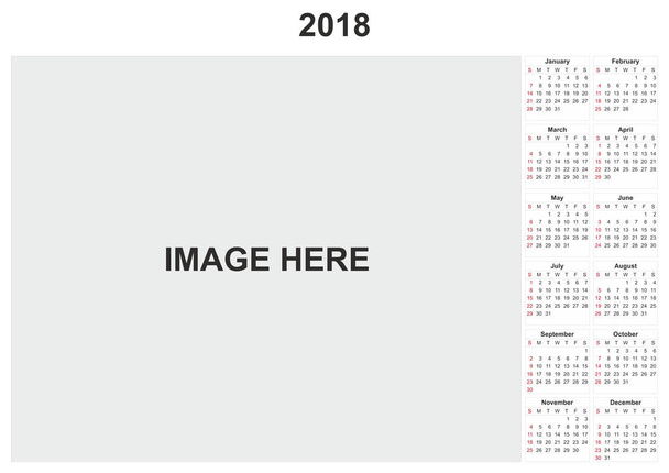 Een kalender van de 2018 met witte achtergrond en ruimte voor afbeelding. - Foto, afbeelding