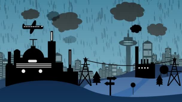 Fabriek in regen (Cartoon) - Video