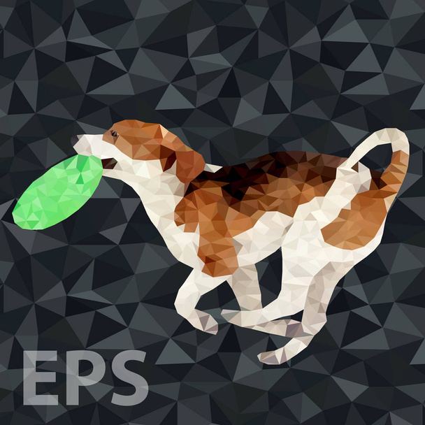 Vektorillustration der polygonalen Hundesilhouette. Poly Hund spielt und hat Spaß im Freien - Vektor, Bild