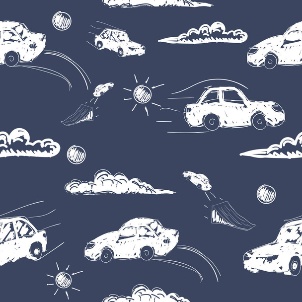 Amazing seamless vector car pattern. Baby ornament with toy machine. illustration - Vettoriali, immagini