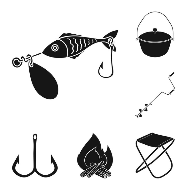 Fishing and rest black icons in set collection for design. Tackle for fishing vector symbol stock web illustration. - Vektor, obrázek