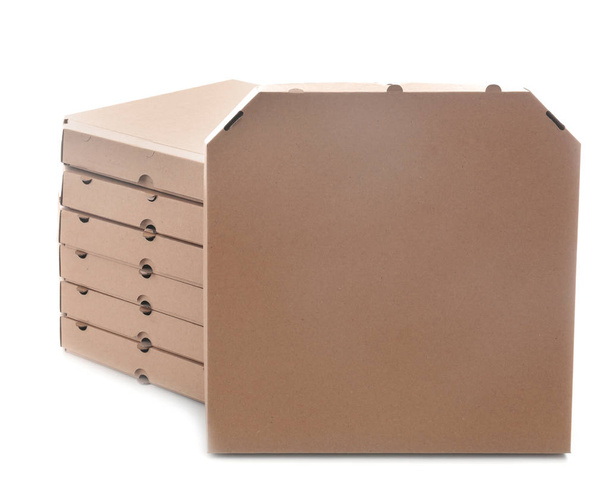 Cardboard pizza boxes on white background - Photo, Image
