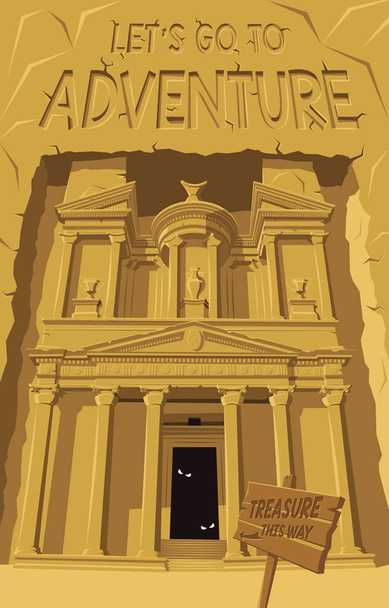 Vamos a Aventura en Petra Antiguo templo
 - Vector, Imagen