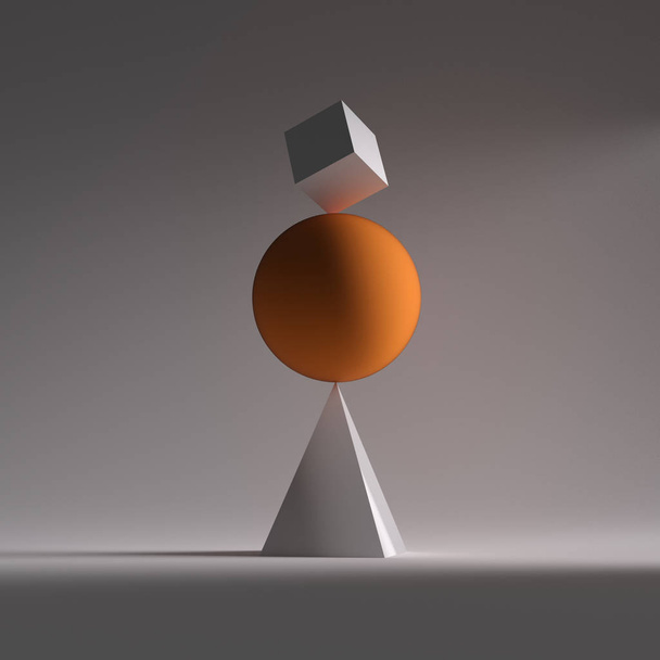 Una sfera arancione, un quadrato e un triangolo in equilibrio Questa è un'illustrazione di rendering 3d
 - Foto, immagini