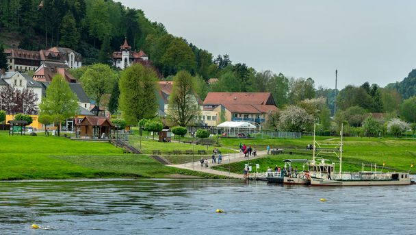 The Gierseil ferry on the Elbe in the city of Rathen in Saxony - Photo, Image