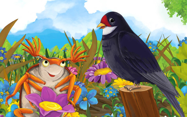cartoon scene with happy animals on the meadow - illustration for children - Foto, Bild