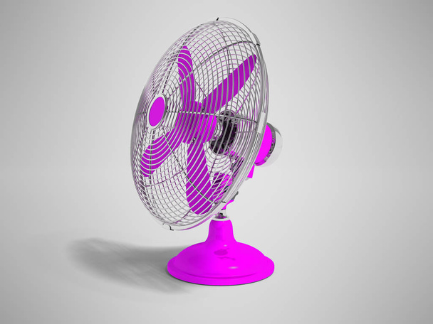Сучасний фіолетовий вентилятор на столі, щоб охолодити кімнату праворуч 3d візуалізація не сірого фону з тіні
 - Фото, зображення
