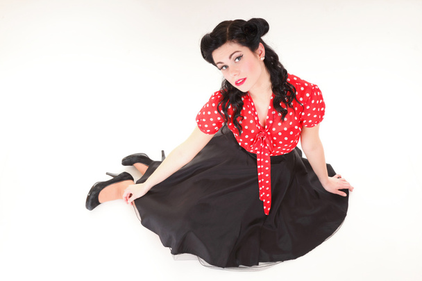 woman pin-up make-up hairstyle posing in studio - Foto, immagini