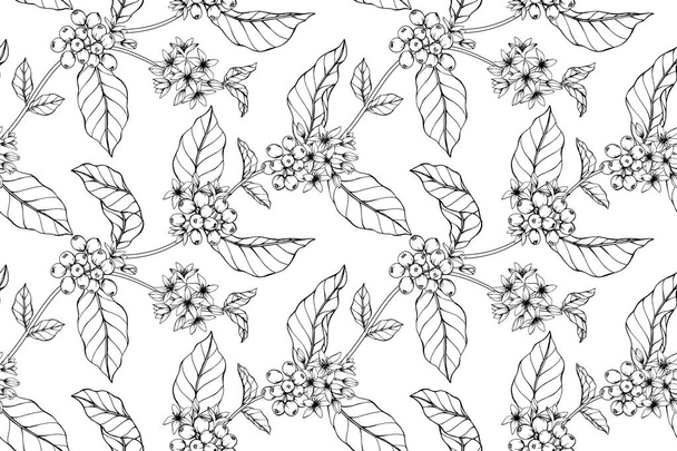 Ομαλή καφέ λουλούδι μοτίβο φόντου. Μαύρο και άσπρο με το σχέδιο γραμμής εικονογράφηση τέχνη. - Διάνυσμα, εικόνα