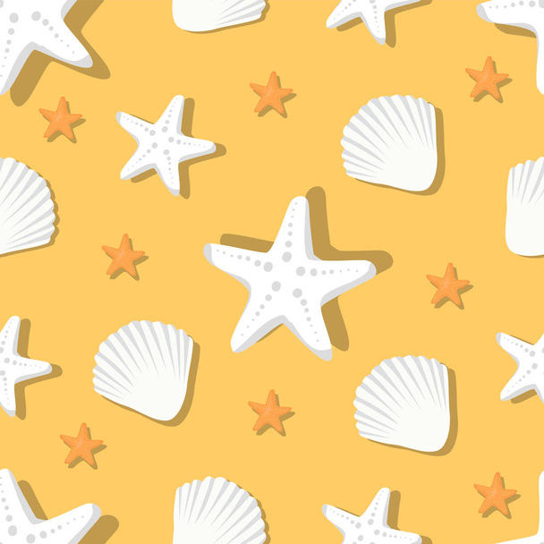 Seamless Pattern with Marine Shells and Starfish - Vecteur, image