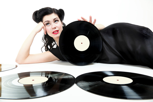 phonography analogue record Girl pin-up retro - Foto, Imagem