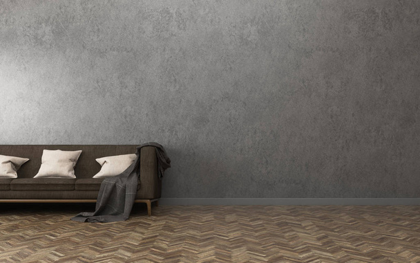 Χαλαρώστε χώρο με background.concrete τοίχο και ξύλο πάτωμα στο σαλόνι. -3d rendering - Φωτογραφία, εικόνα