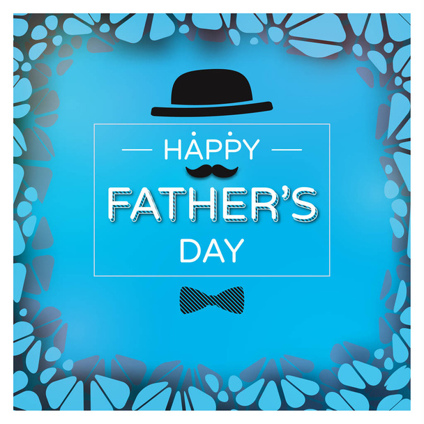 Happy father's day greeting card with calligraphy  illustration and round shape frame on flat blue background - Vektor, kép