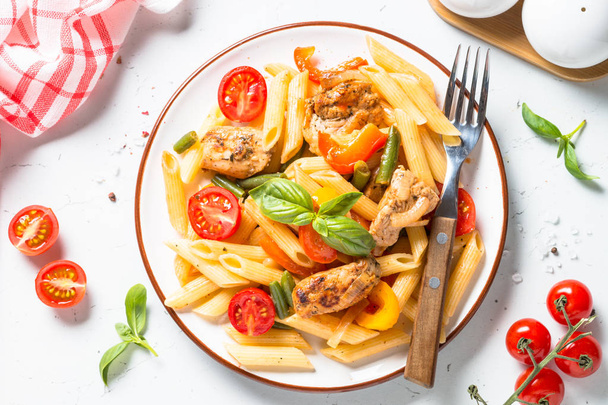 Pasta penne with chiken and vegetables. - Photo, Image