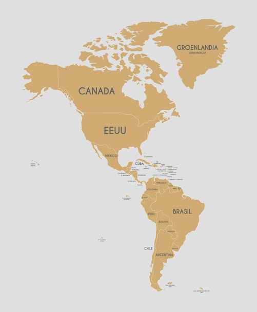 Amérique politique Illustration vectorielle de carte avec noms de pays en espagnol. Couches modifiables et clairement étiquetées
. - Vecteur, image