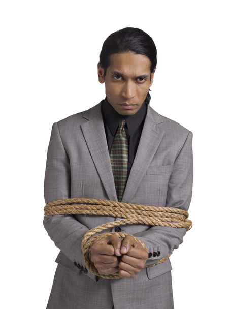 homme d'affaires enveloppé avec une corde brune
 - Photo, image