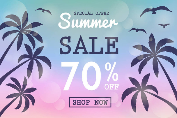 Summer Sale - banner with tropical palms. Vector. - Wektor, obraz