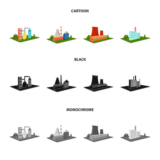 Processing factory,metallurgical plant. Factory and industry set collection icons in cartoon,black,monochrome style isometric vector symbol stock illustration web. - Vector, imagen