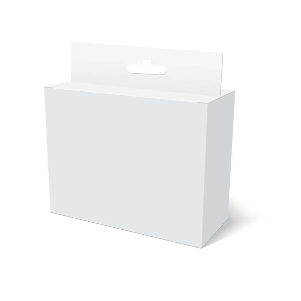 ホワイト製品パッケージボックス付きハングスロット。モックアップ。ベクトル - ベクター画像