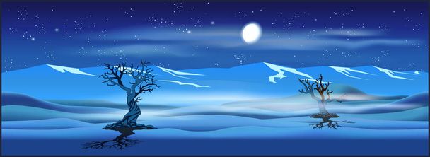 Stylized panorama of the deserted landscape at night. Seamless horizontally if needed - Vector, Image