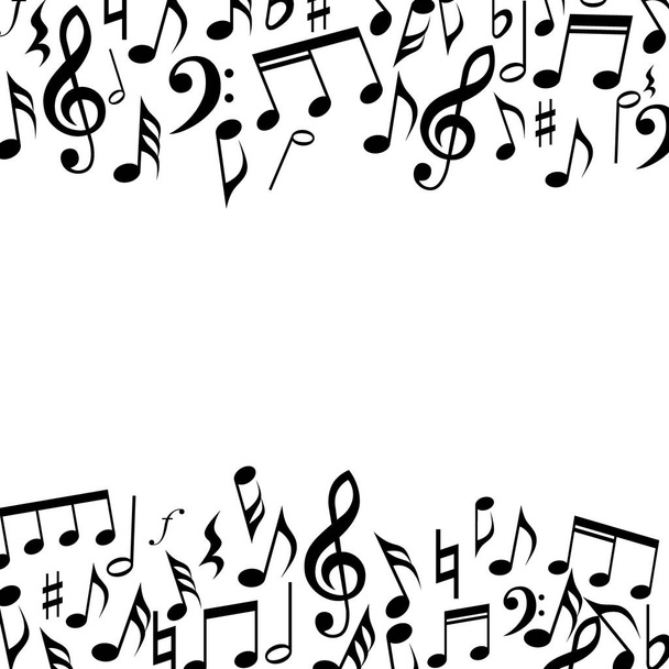 Music square border frame. Music notes and signs background frame. - Vector, Imagen