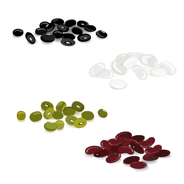 Colección de legumbres de riñón secas. Frijoles mungo, blanco, rojo y negro vector frijoles aislados sobre fondo blanco
 - Vector, imagen