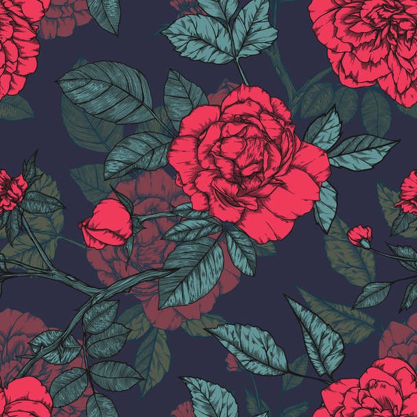 Seamless pattern with roses Vintage design - Vector, afbeelding