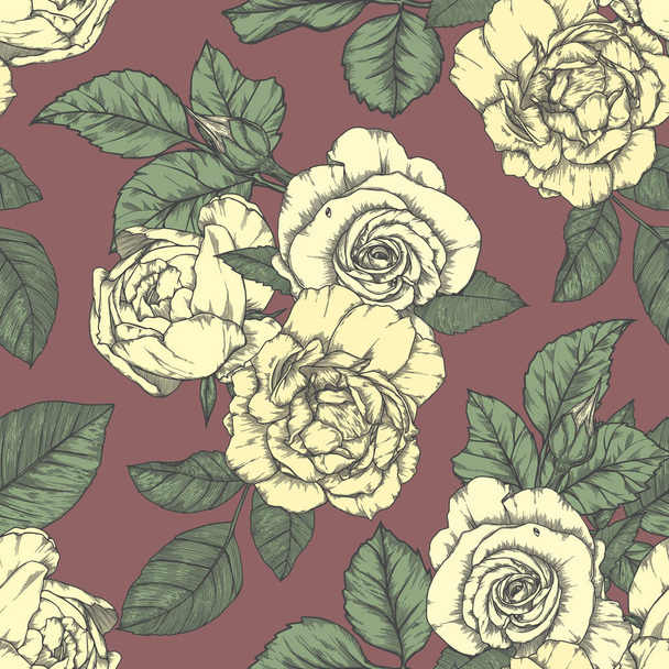 nahtloses Muster mit Rosen Vintage-Design - Vektor, Bild