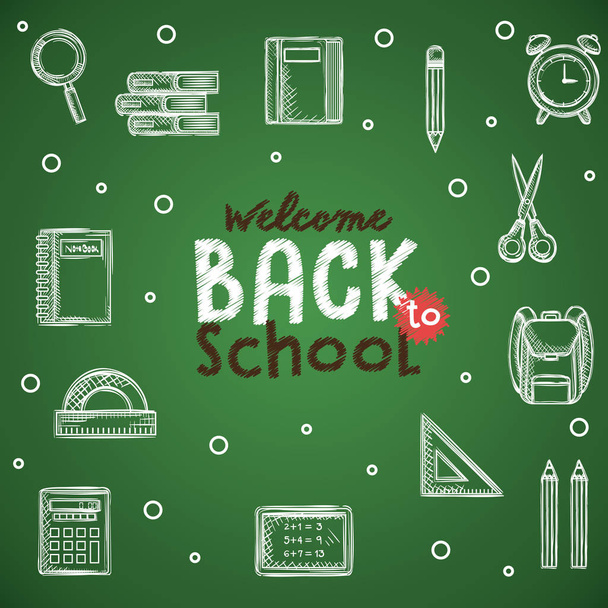 back to school set icons drawing in chalkboard - Vector, Image