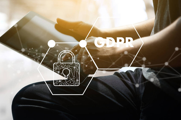 GDPR. Data Protection Regulation IT technologist Data Security system Shield Protection - Foto, afbeelding